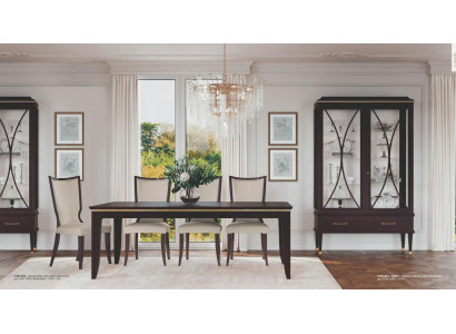 Garnituur Eetkamer Eettafel Uittrekbaar Stoelen Dressoir Vitrine Set 7-delig
