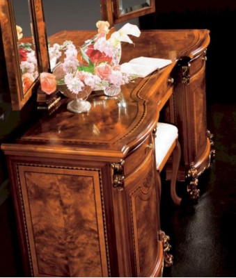 Kaptafel Kaptafel Spiegel Console Tafel Bruin Luxe Houten Meubelen