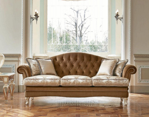 Driepersoonsbank 3-zits Chesterfield bankstellen Stof Luxe Bruin Barok