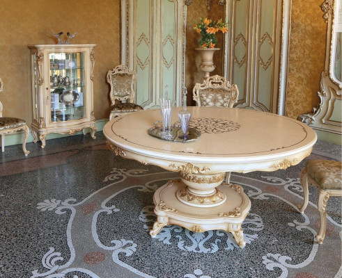Luxe eettafel eetkamertafel eethoek tafel eetkamer hout beige rond