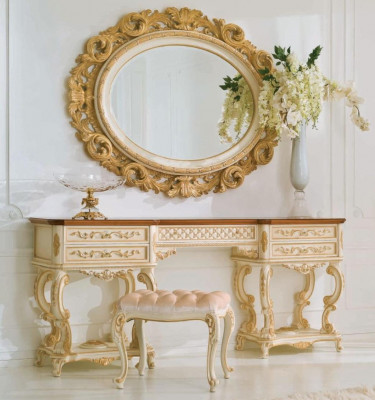 Wandspiegel Spiegel Luxus Holz Gold Barock Schlafzimmer Oval 154x127  Wandspiegel Spiegel Luxe Hout Goud Barok Slaapkamer Ovaal 154x127