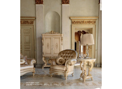 Fauteuil Chesterfield Ohrensessel 1-zits zitting stof beige woonkamer