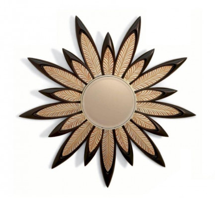 Wandspiegel Spiegel Bloem Rond Luxe Slaapkamer Hout Modern Zwart
