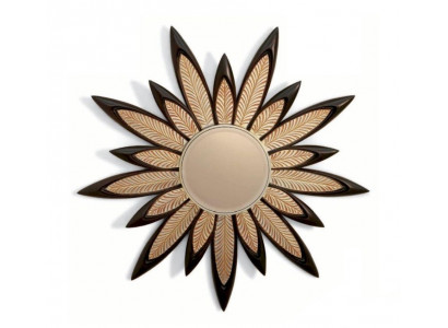 Wandspiegel Spiegel Bloem Rond Luxe Slaapkamer Hout Modern Zwart