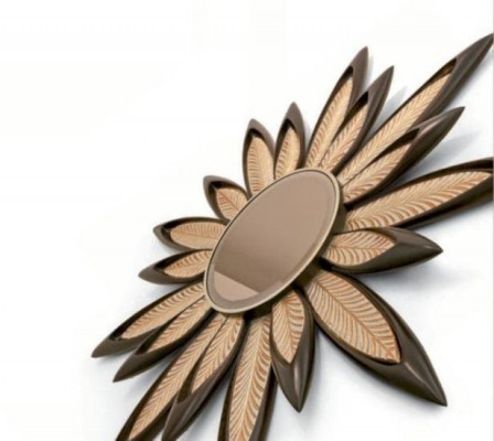 Wandspiegel Spiegel Bloem Rond Luxe Slaapkamer Hout Modern Zwart