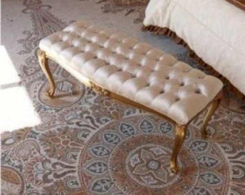 Luxe Chesterfield poef bijzettafel Goud Slaapkamer Stof Beige