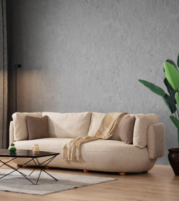 Stijlvolle woonkamerset met modern beige driezitsbank en fauteuil, 2-delig.