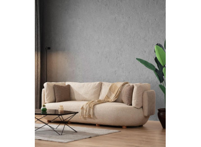 Heldere beige gestoffeerde bank woonkamer inrichting ontwerper 3-zits bank