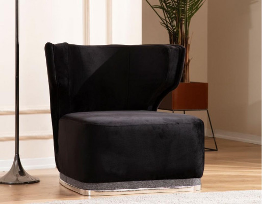 Moderne gestoffeerde zwarte fauteuil Woonkamer Roestvrijstalen poten