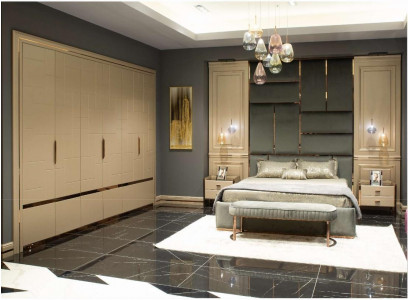 Ontwerpgroep Slaapkamer tweepersoonsbed Bed Nachtkastjes Set 6-delig Beige