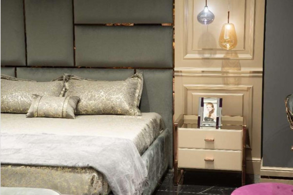 Complete slaapkamermeubels Tweepersoonsbed Bed Beige Modern Set 5-delig Hout