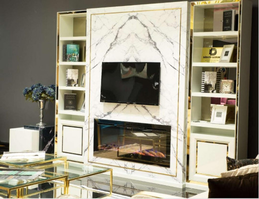 Woonwand RTV Lowboard TV-standaard Wit Luxe Goud Vittinen Hout Modern