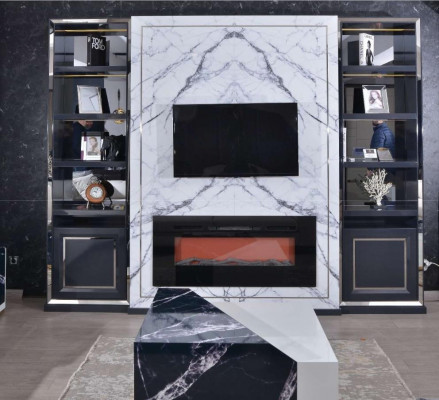 Luxe woonwand RTV laag TV-standaard grijs zilver Vittine hout Modern