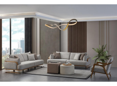 Meubels Woonkamer Lichtkleur Set 2x 3-zitsbanken en fauteuil 3-delig.