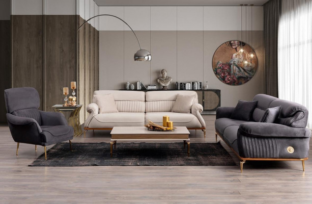 Moderne woonkamerset bestaande uit 2x 3-zitsbanken en fauteuil 3-delig.