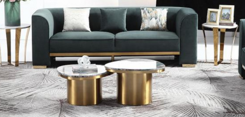 Ronde Tafel Bank Marmer Ronde Tafels Bijzettafel Roestvrijstalen Dubbele Set 2-delig Meubilair