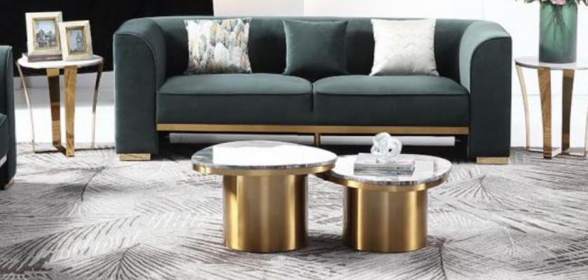 Ronde Tafel Bank Marmer Ronde Tafels Bijzettafel Roestvrijstalen Dubbele Set 2-delig Meubilair