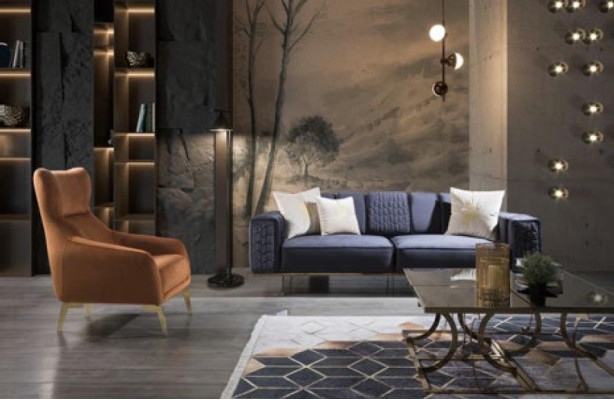 Fauteuil eenzitter luxe gestoffeerd meubilair woonkamer bruin fauteuil textiel lounge nieuw.
