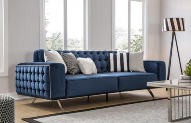 Klassieke Chesterfield driezits luxueuze blauwe bankenbank 3-zitsbanken