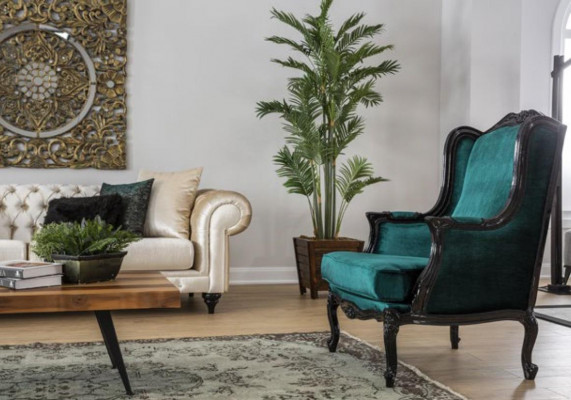 Klassieke fauteuil luxe bekleding textiel 1-zits beklede fauteuil moderne groen