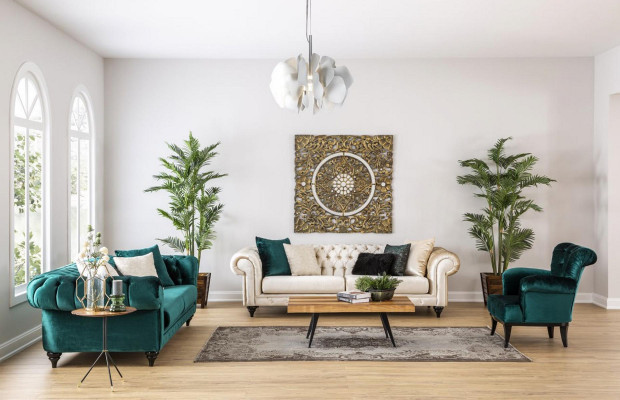 Klassieke Chesterfield driezitsmeubelbank Luxe bank Groen 3-zitsbanken