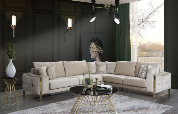 Hoekbank L-vorm Bank Bank Ontwerp Banken Bekleding Textiel Hoekbank Beige