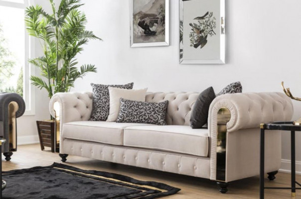 Chesterfield bank 3 zit ontwerp woonkamer bekleding hout leer moderne luxe