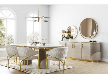 Eetkamerset 10-delig. Garnituur Luxe Tafel 6x Stoel Dressoir Spiegel Meubels Hout