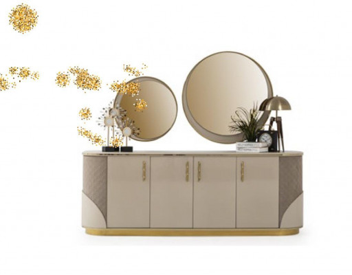 Eetkamerset 10-delig. Garnituur Luxe Tafel 6x Stoel Dressoir Spiegel Meubels Hout