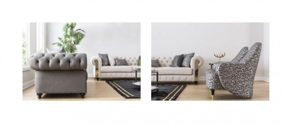 Luxe woonkamerbank 3-zits grijze Chesterfield klassieke bank