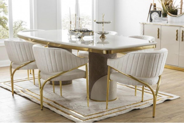 Luxe eetkamerinrichting tafel met 6 stoelen metalen set 7-delig metaal