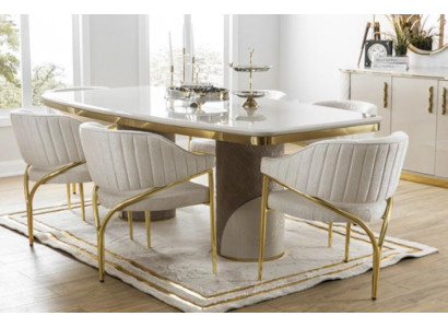 Luxe eetkamerinrichting tafel met 6 stoelen metalen set 7-delig metaal