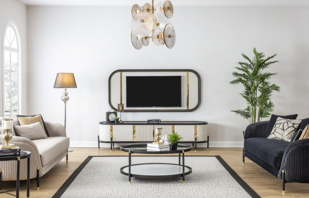 Luxe Set Moderne rtv Woonkamer Beklede Zitbank Slaapbank 3 + 3 Zit Salontafel