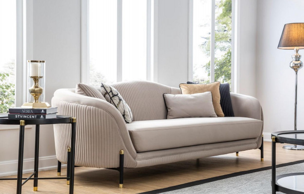 Bankstel 3-zits gestoffeerde bank beige textiel zitdesign bank banken stof modern nieuw