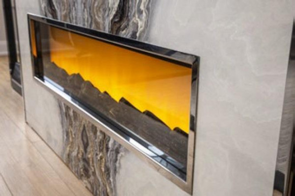 Luxe woonkamer wandmeubel tv-kast wanden marmerimitatie zwart 270cm