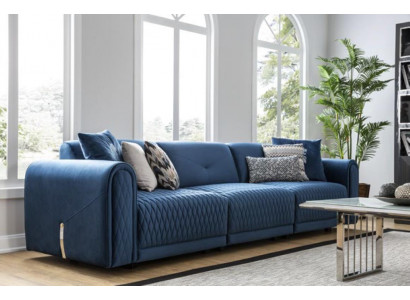 Luxe bankstel 4-zits woonkamer Modern design Blauwe leren banken Nieuw