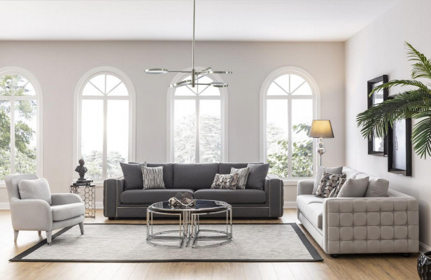 Fauteuil Zitontwerp Woonkamer Bekleding Hout Bekleding Modern Luxe Grijs Nieuw