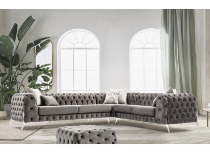 Grijze Chesterfield gestoffeerde bank Bank Hoekbank Set Bekleding Luxe Hoekbanken Nieuw