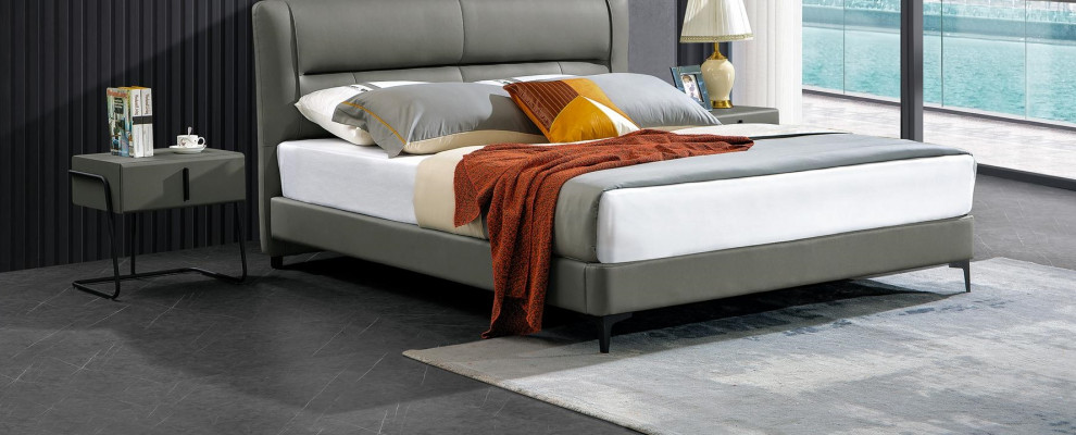 Tweepersoonsledikant leren bedden designer bed kunstleer gestoffeerde slaapkamer nieuw