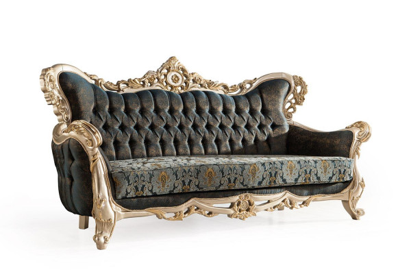 Barok driepersoons Chesterfield bankstel meubelbank banken stof goud