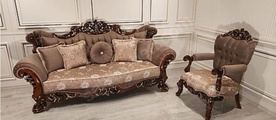 Barok driezits Chesterfield bankstel meubelbank banken stof bruin