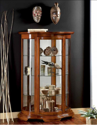 Luxe houten vitrinekast dressoir met bruin design Italiaanse meubels kast nieuw