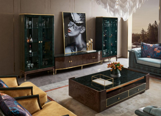 Ontwerp woonwand dressoir 2x vitrine RTV lowboard dressoir 3-delige set.