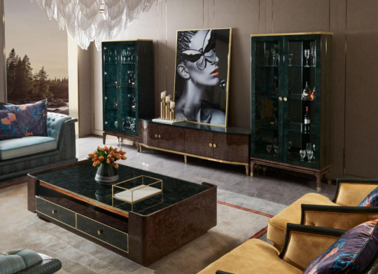 Ontwerp woonwand dressoir 2x vitrine RTV lowboard dressoir 3-delige set.