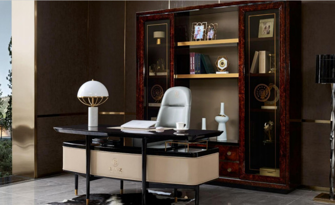 Edel kantoorinterieur Luxe kantoormeubilair Schrijftafel Stoel Set Ensemble