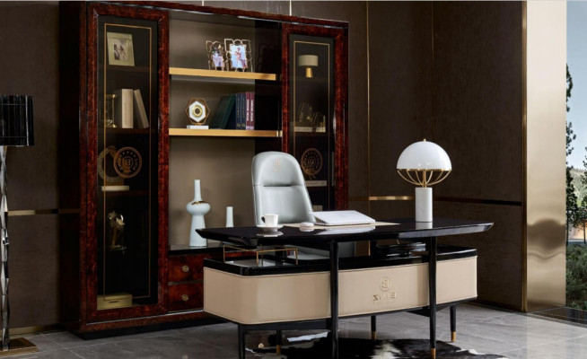 Edel kantoorinterieur Luxe kantoormeubilair Schrijftafel Stoel Set Ensemble