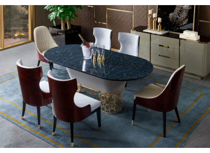 Luxe designer roestvrijstalen metalen eettafel tafels woonkamer marmer design.