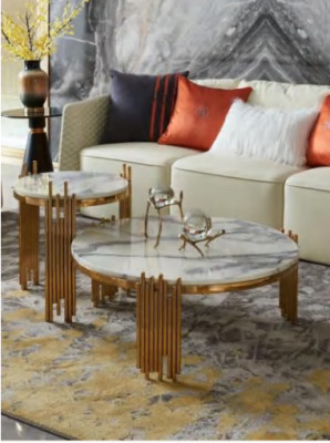 Roestvrijstalen bijzettafel rond design tafels goud bank woonkamer
