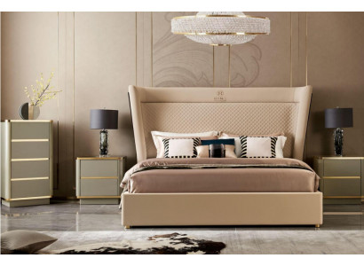 Ontwerper slaapkamer bed 2x nachtkastjes ladekast 4-delige set Nieuw