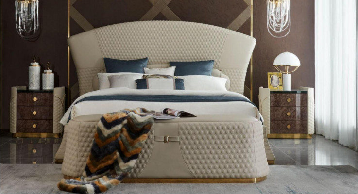 Slaapkamer Bed Krukje 2x Nachtkastje Complete Sets Lederen Meubels